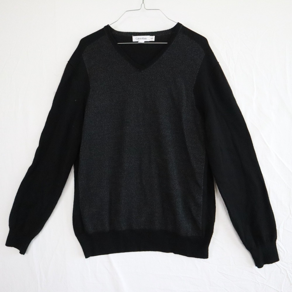 Calvin Klein Sweater Mens XL Merino Wool Blend Pullover V-Neck Gray Long Sleeve